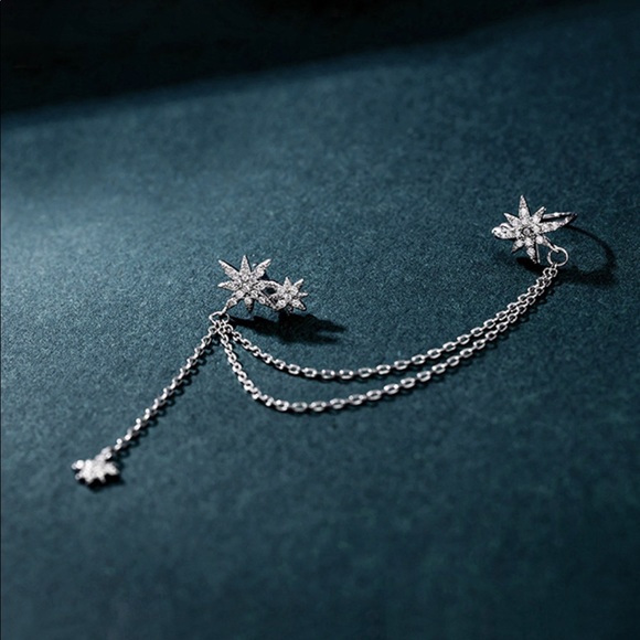 925 Sterling Silver CZ Eight Stars Cuff Earring - Picture 8 of 8